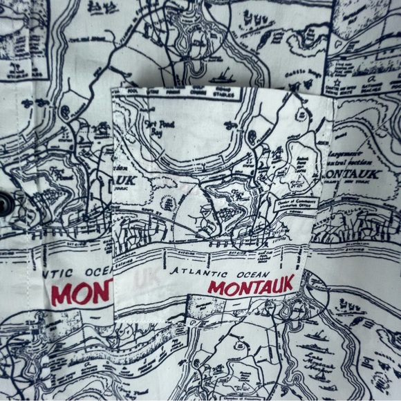 Hawkings Mcgill Nautical Themed Montauk Print Shirt Mens Sz L Button Up Map - Picture 2 of 6